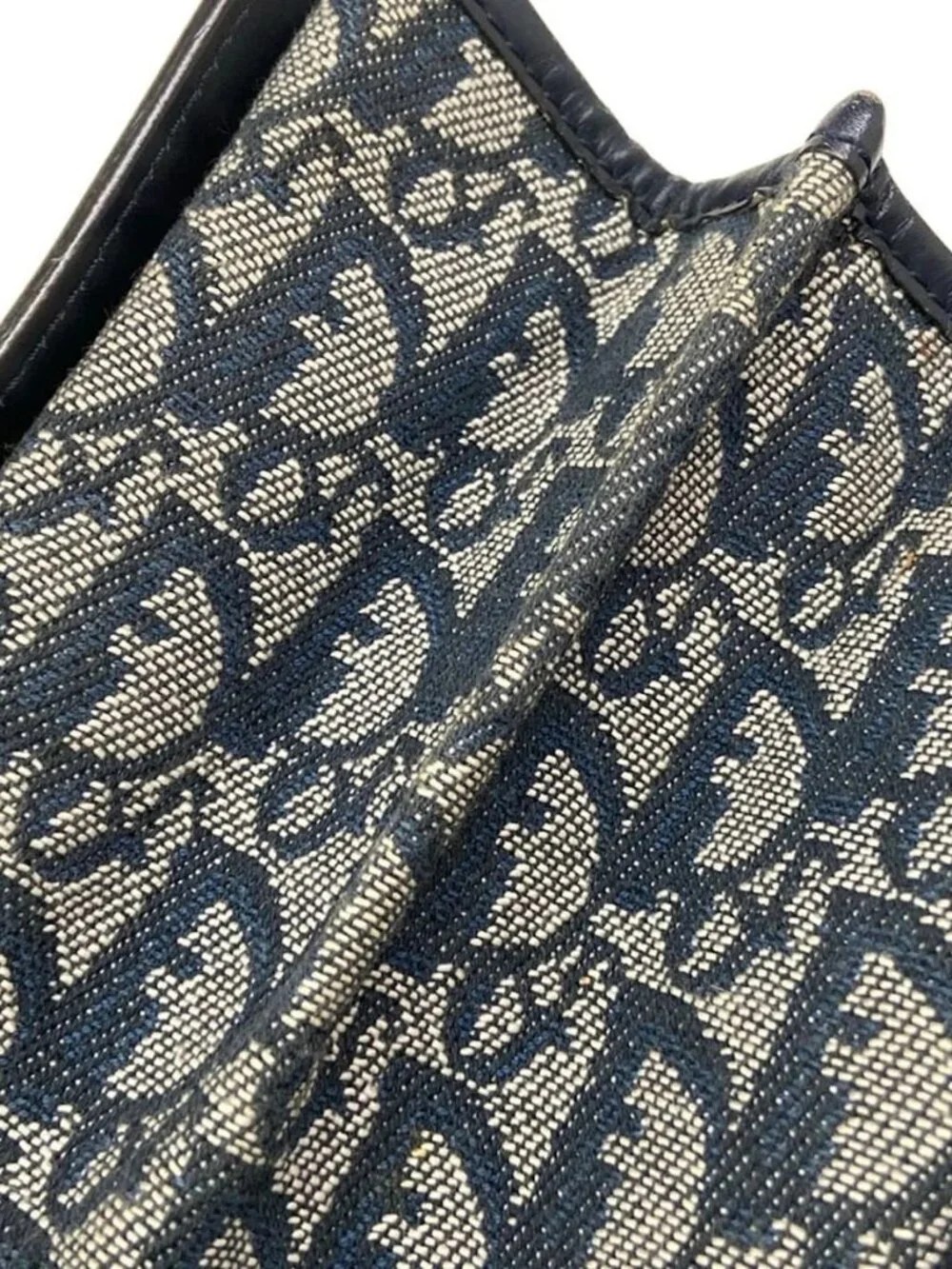 DIOR/ChristianDior Logogram White Dark Navy Jacquard Leather Handbag
